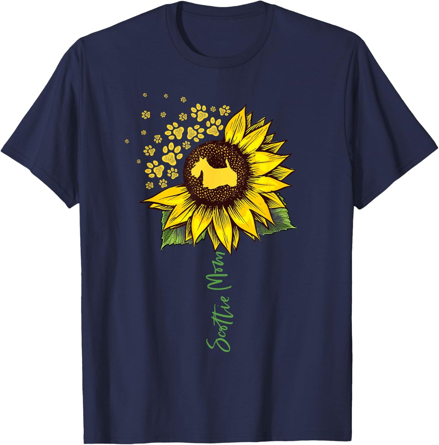 Scottie Mom Sunflower Scottish Terrier Gifts Dog Mom Mama T-Shirt - T-Shirt | Navy