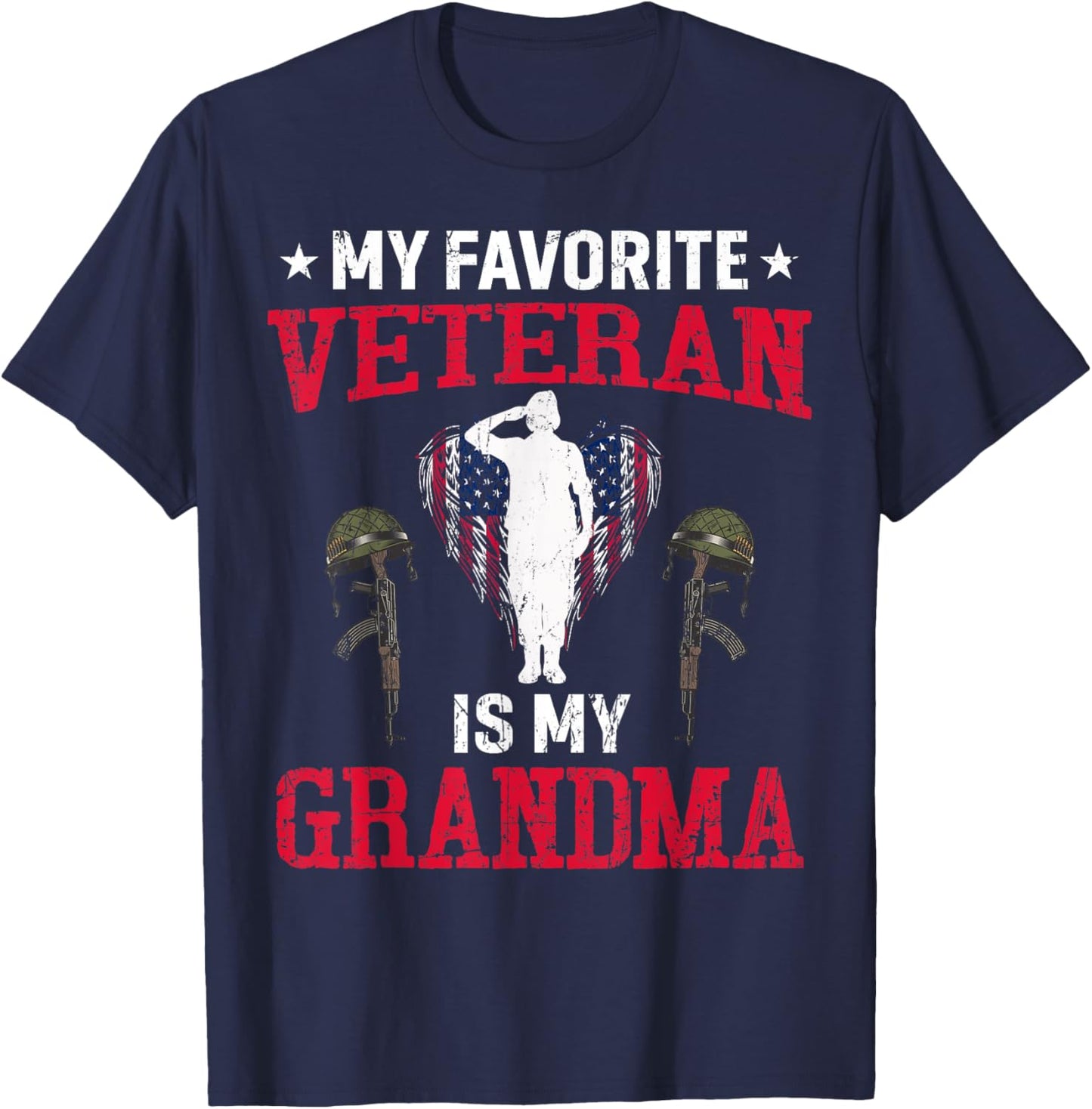 My Favorite Veteran Is My Grandma Usa Flag Vintage Men Women T-Shirt - T-Shirt | Navy