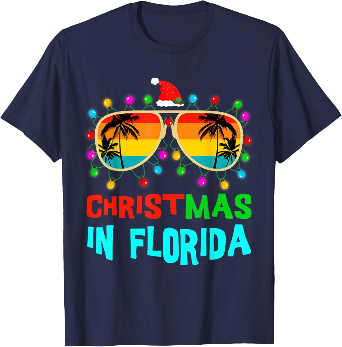Christmas In Florida Sunglasses Palm Trees Family Vacation T-Shirt - T-Shirt | Navy