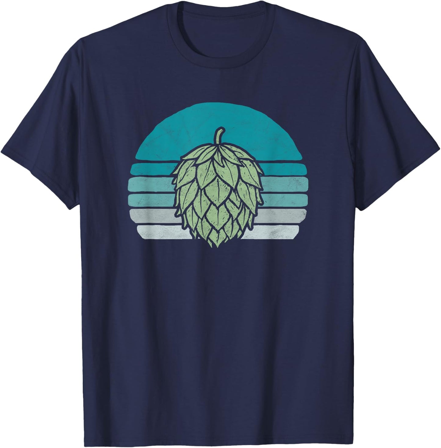 Hops Lover Vintage Beer Graphic Dark Sunset Hop Illustration T-Shirt - T-Shirt | Navy