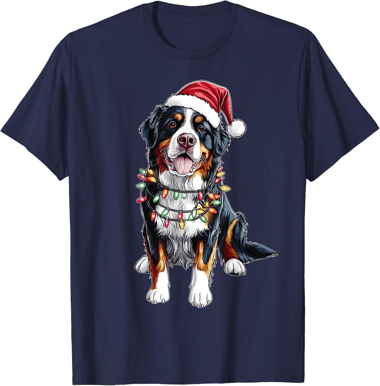 Cute Bernese Mountain Dog Christmas Hat Xmas T-Shirt - T-Shirt | Navy