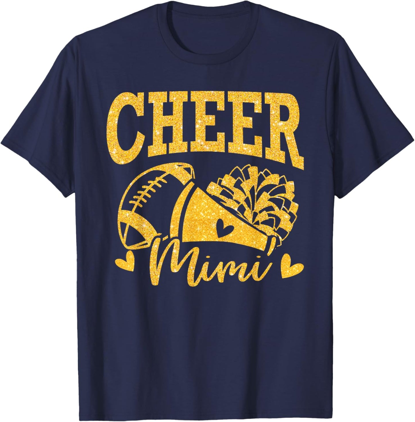 Cheer Mimi Biggest Fan Black Gold Pom Pom Mothers Day T-Shirt - T-Shirt | Navy