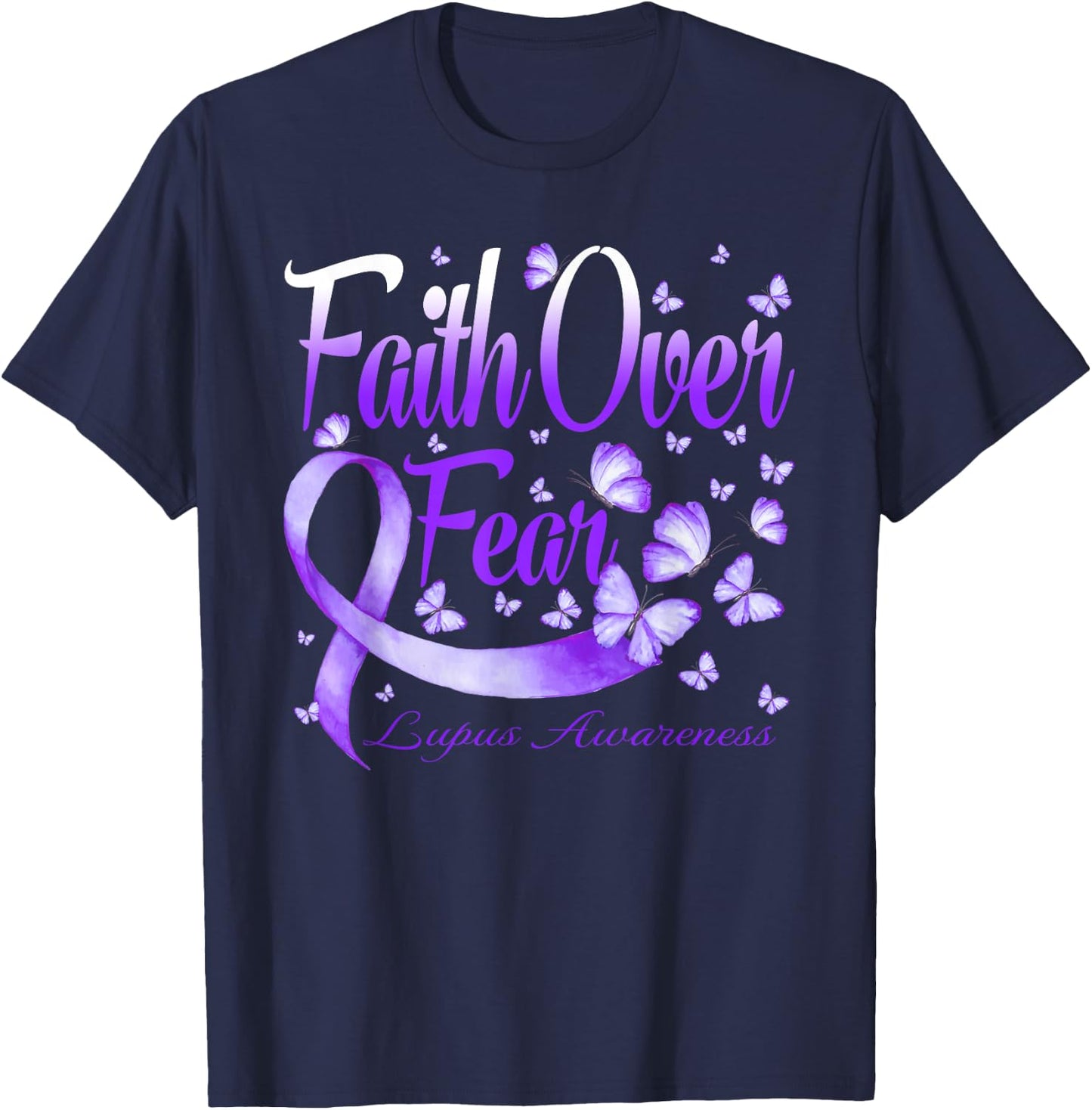Faith Over Fear Lupus Awareness Butterfly T-Shirt - T-Shirt | Navy