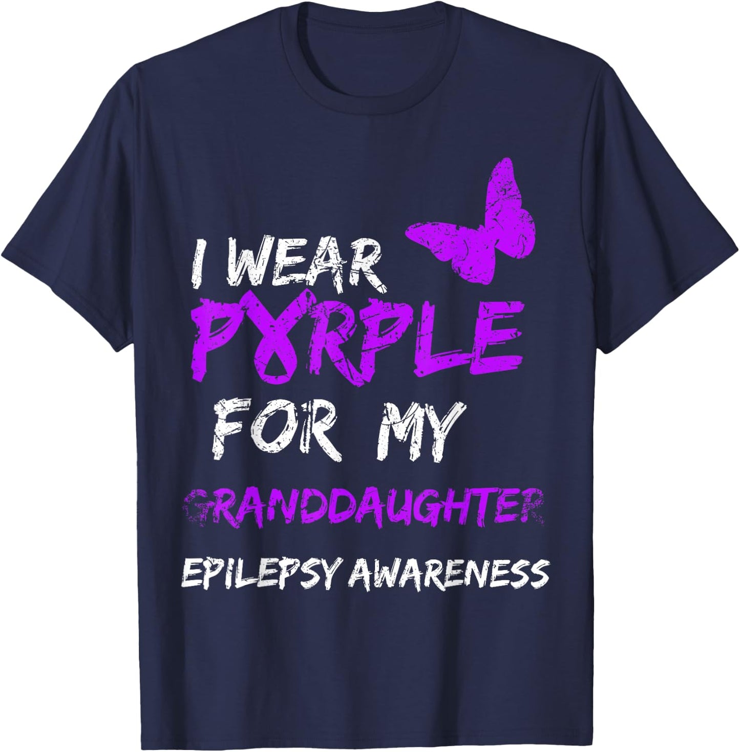 Epilepsy I Wear Purple For My Granddaughter Ribbon T-Shirt - T-Shirt | Navy