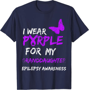 Epilepsy I Wear Purple For My Granddaughter Ribbon T-Shirt - T-Shirt | Navy