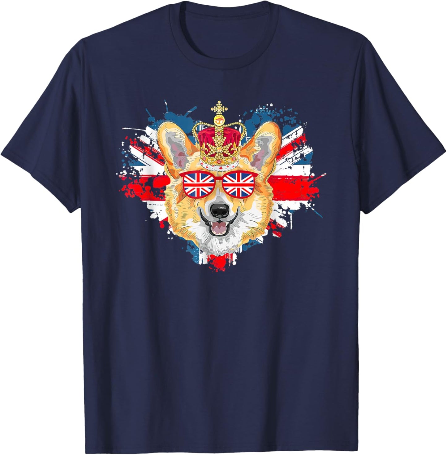 Corgi British Dog Union Jack Flag England Crown Queen Jubile Men Women Kids T-Shirt - T-Shirt | Navy