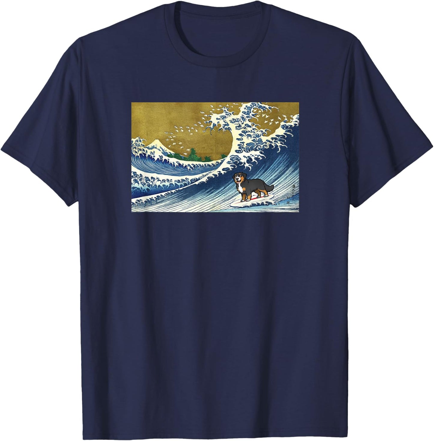 Retro Vintage Surfing a Wave Bernese Mountain Dog Lover T-Shirt - T-Shirt | Navy