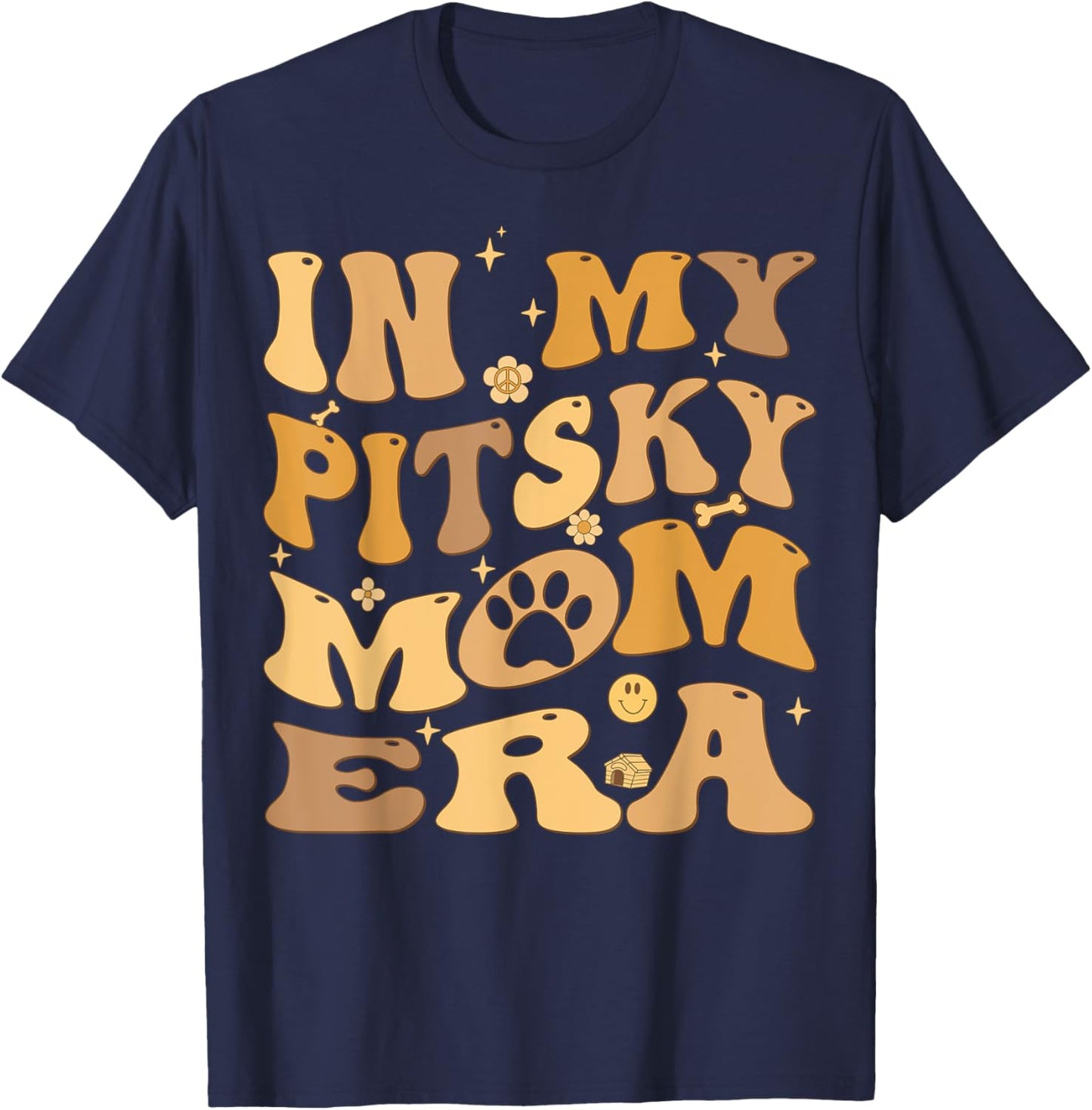 In My Pitsky Mom Era Groovy Pitsky Dog Men Women Kids T-Shirt - T-Shirt | Navy