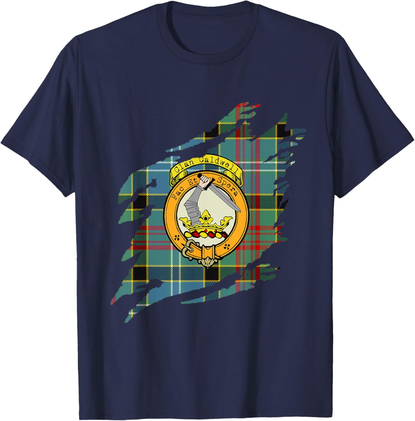 Caldwell Clan Crest and Tartan Scottish Surname T-Shirt - T-Shirt | Navy