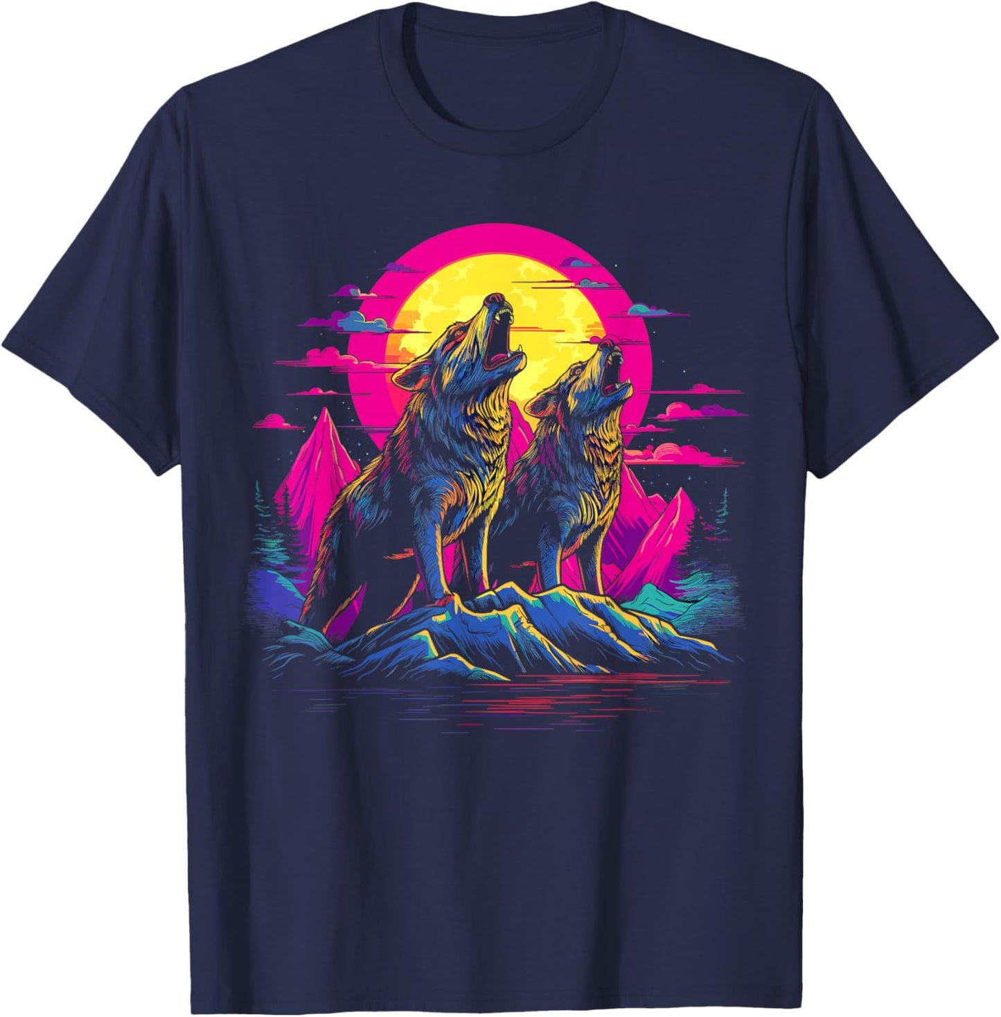 Wolves Moon Howling Wolf T-Shirt - T-Shirt | Navy