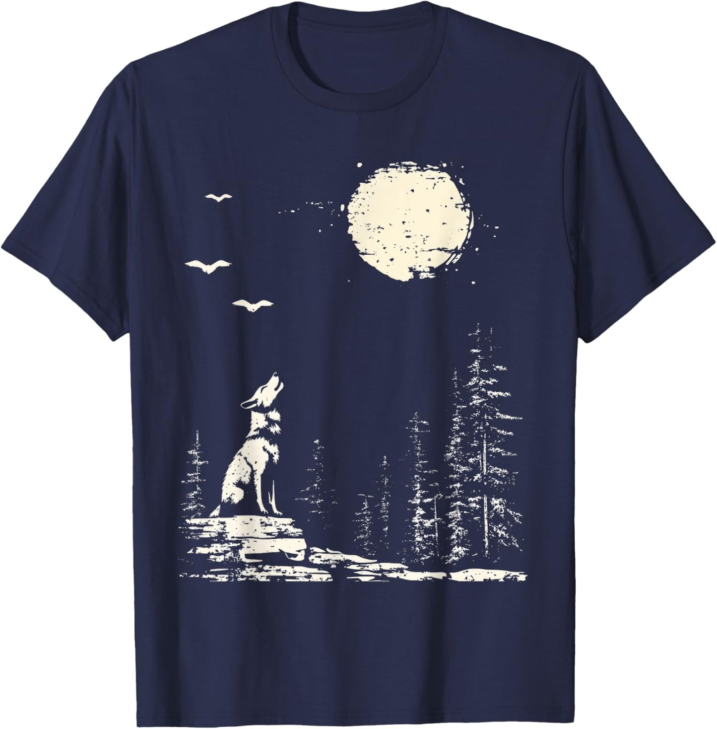 Wolf Forest Nature Wolf And Moon Wildlife T-Shirt - T-Shirt | Navy