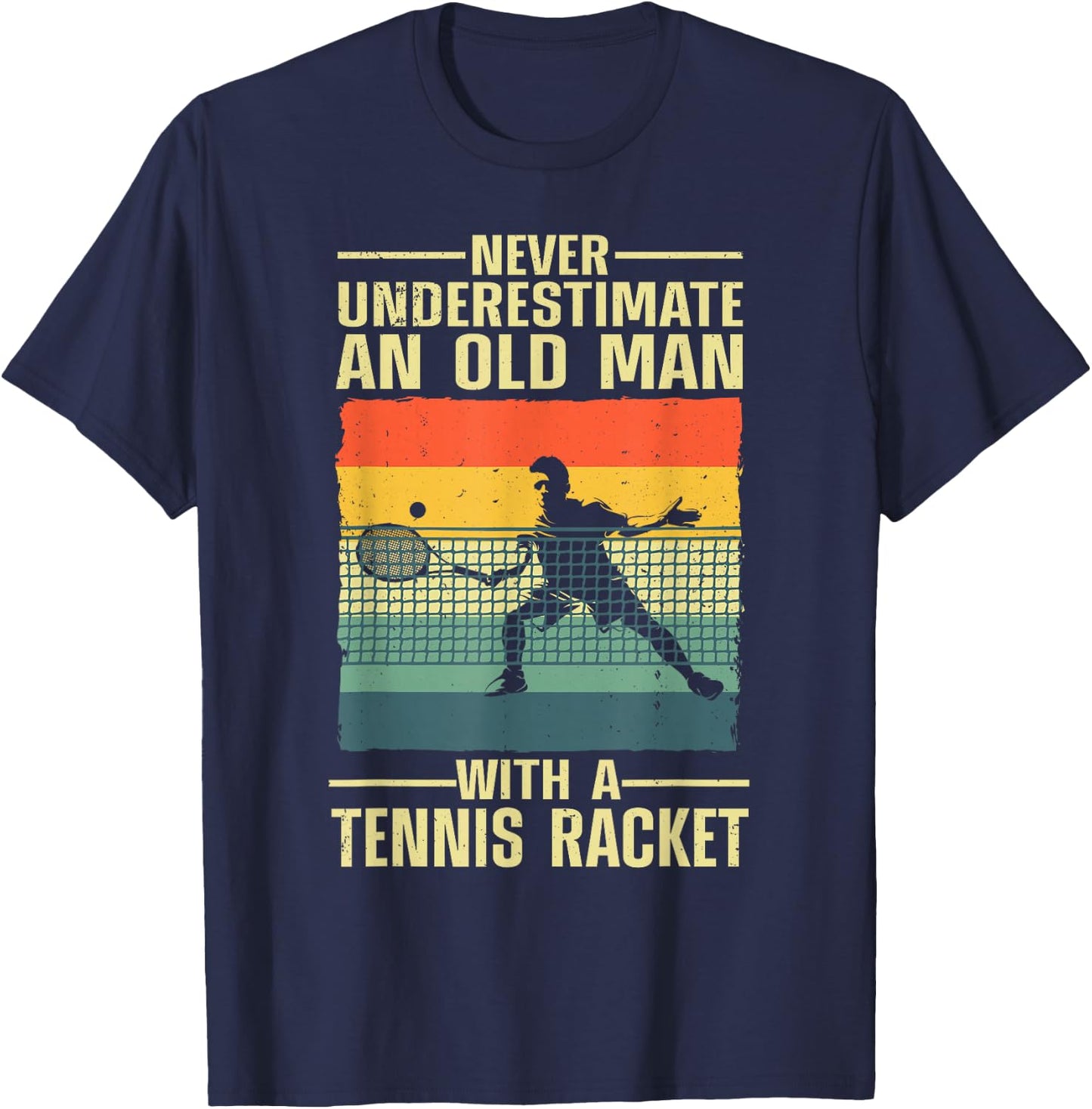 Cool Tennis Art For Grandpa Men Tennis Player Racket Sport T-Shirt - T-Shirt | Navy