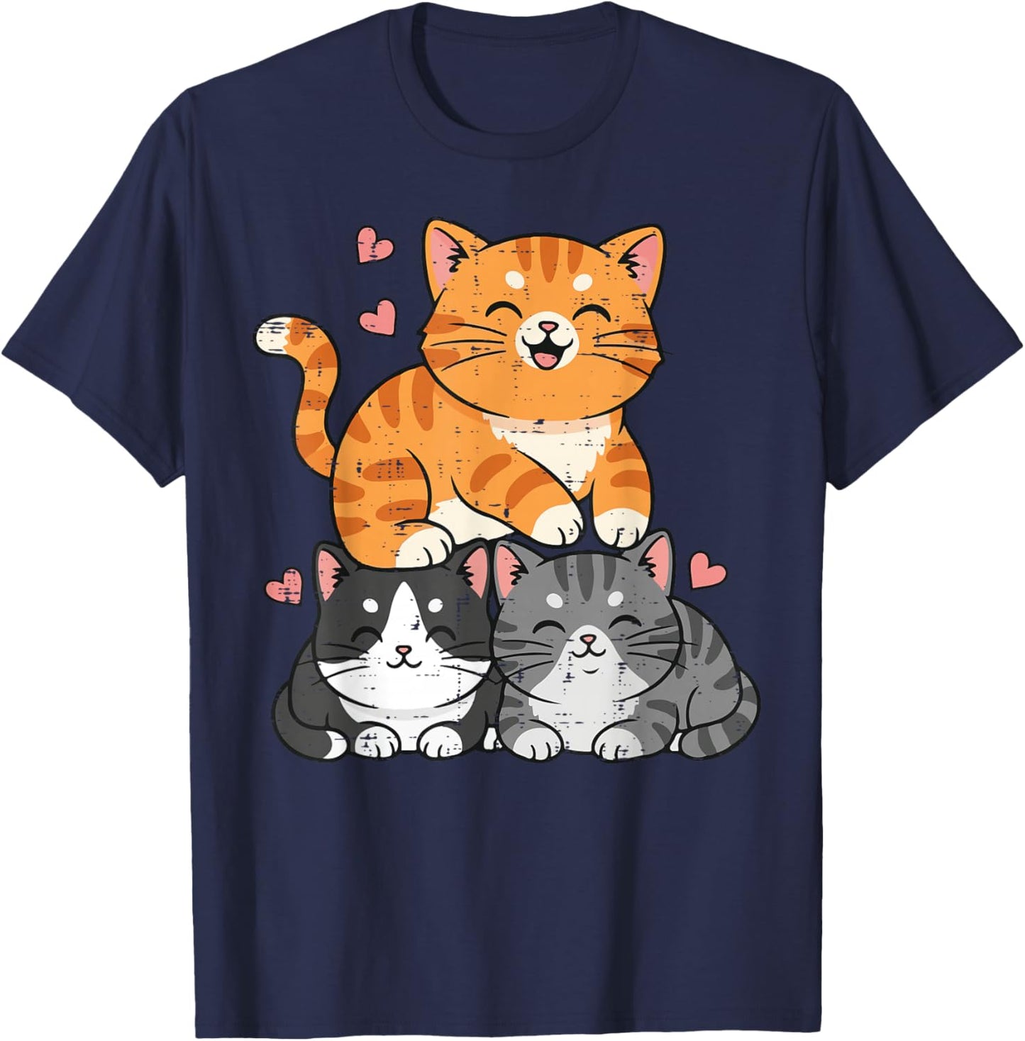 Cats Pyramid Pile Hearts Cute Kitten Kitty Girls Kids Women T-Shirt - T-Shirt | Navy