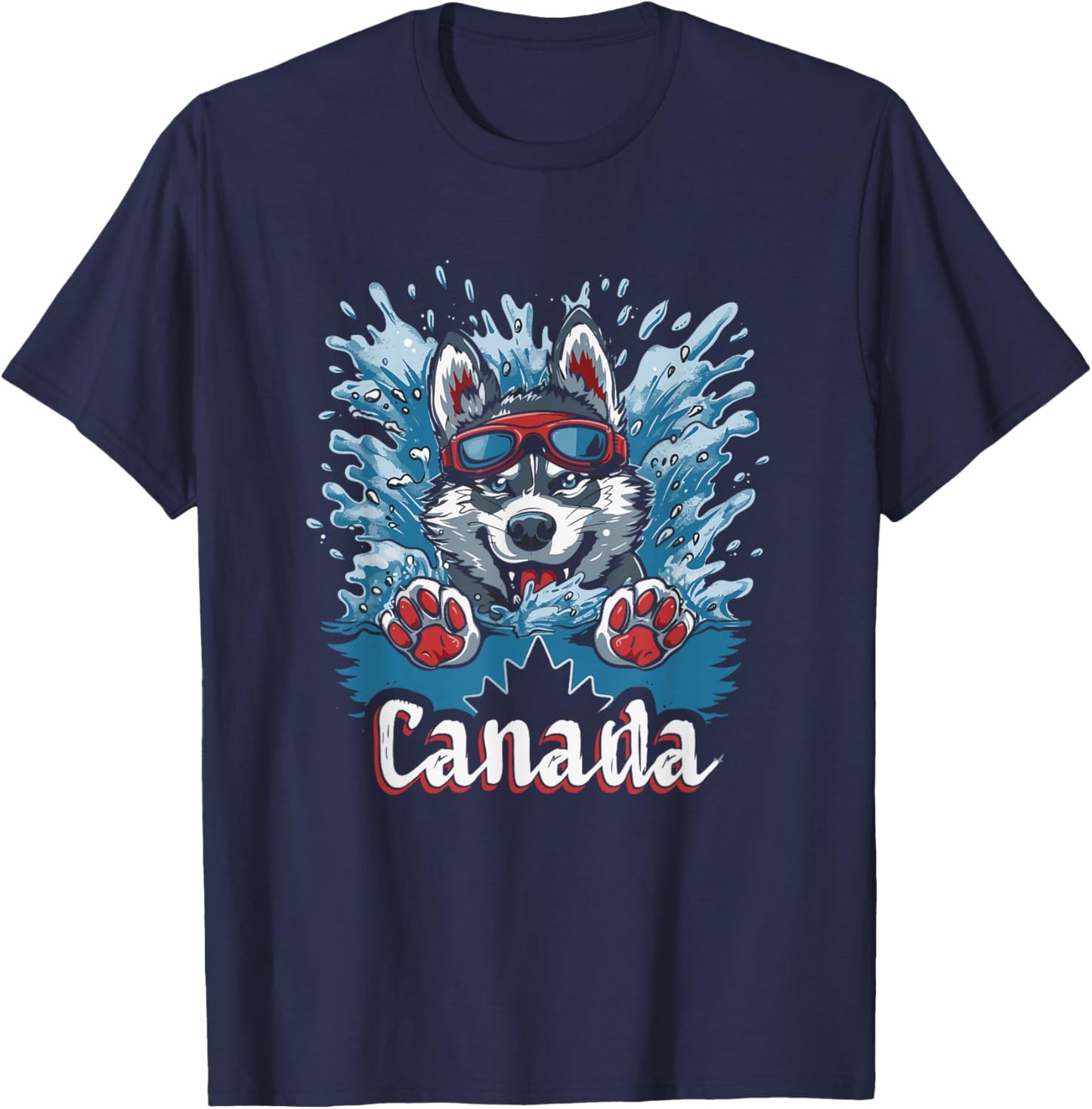 Canada Husky Dog Swimming Art - Canadian Souvenir T-Shirt - T-Shirt | Navy