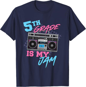 5th Grade Is My Jam - Vintage 80s Boombox Teacher Student T-Shirt - T-Shirt | Navy