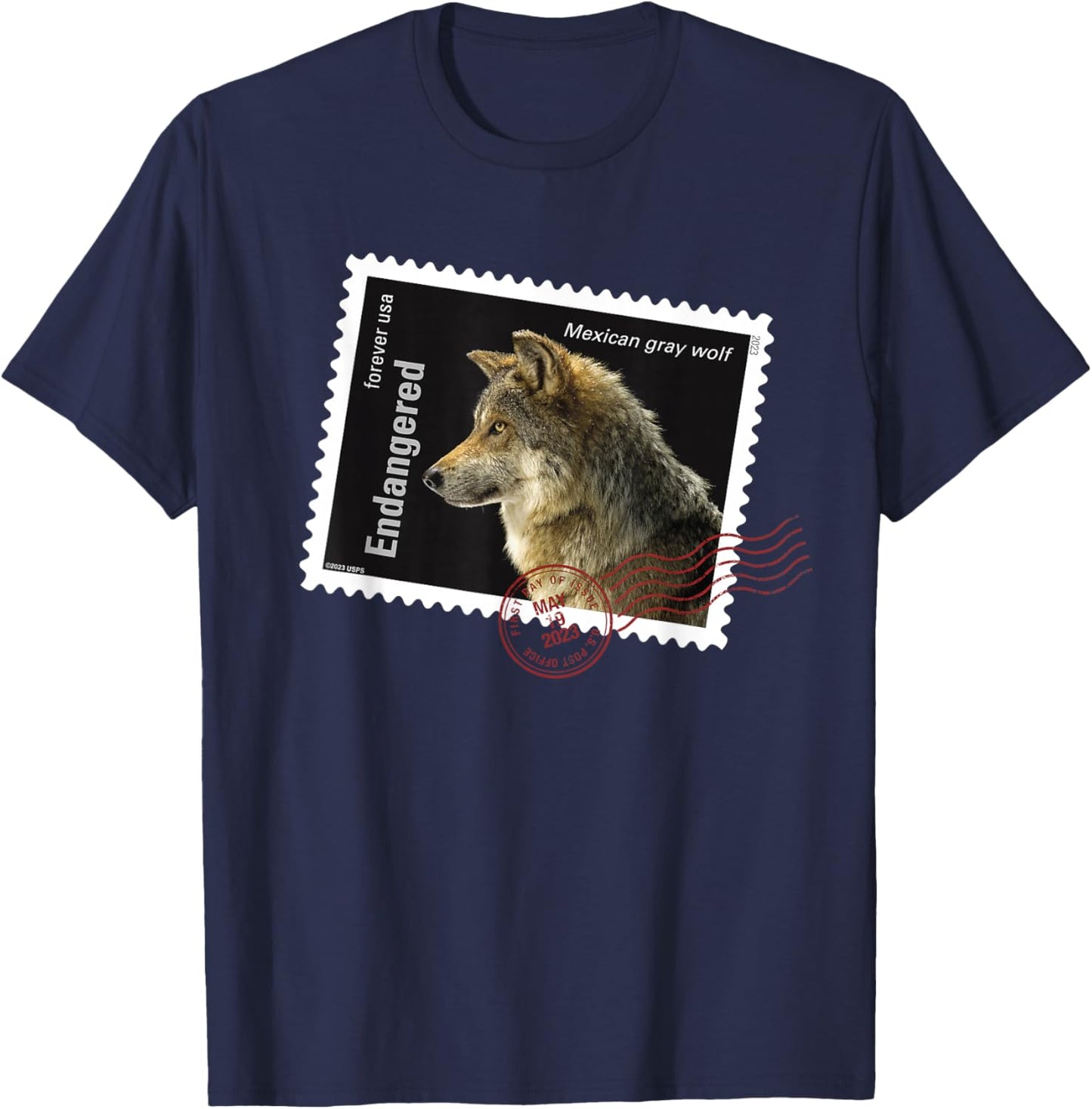 USPS Endangered Species Mexican Gray Wolf Postmark T-Shirt - T-Shirt | Navy