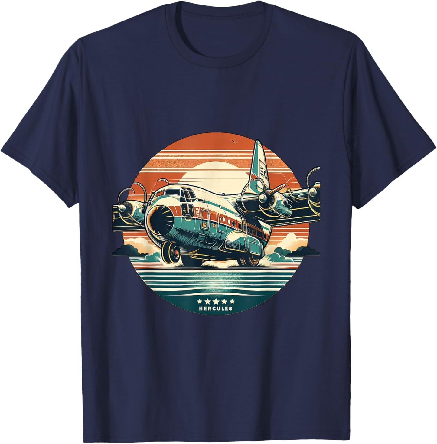 C-130 Hercules Vintage C130 Airplane Retro Sunset Pilot T-Shirt - T-Shirt | Navy