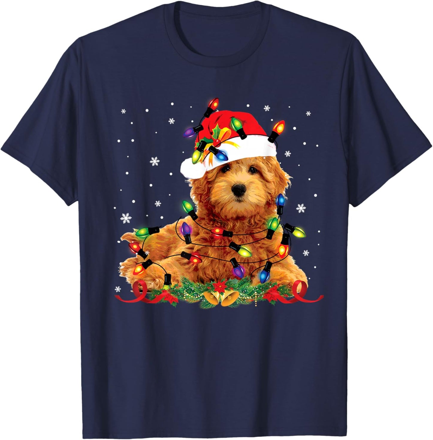 Goldendoodle Christmas Reindeer Lights Funny Dog Xmas Men Women Kids T-Shirt - T-Shirt | Navy