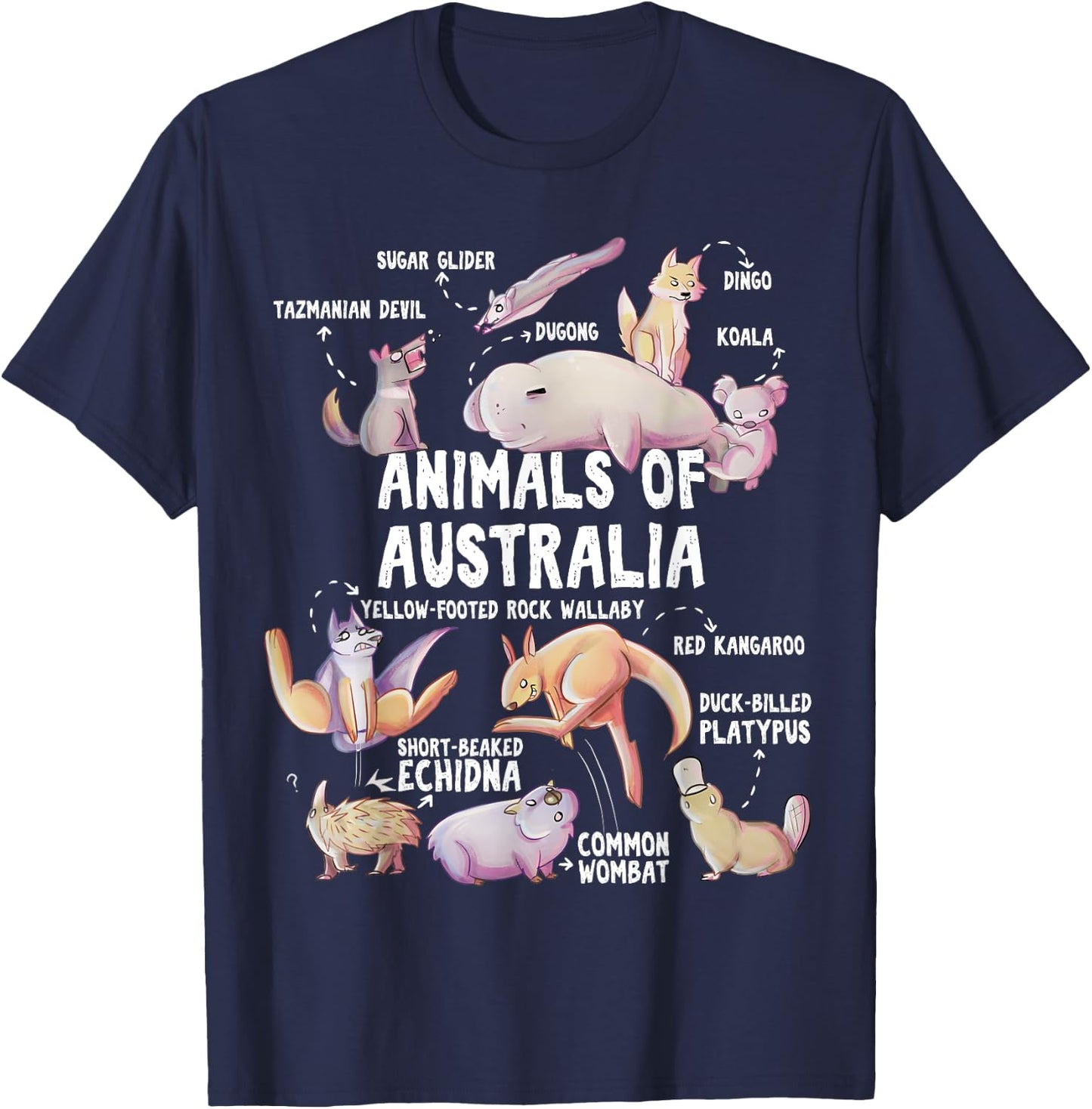 Animals Of Australia Australian Animal Educational Gift Cute T-Shirt - T-Shirt | Navy