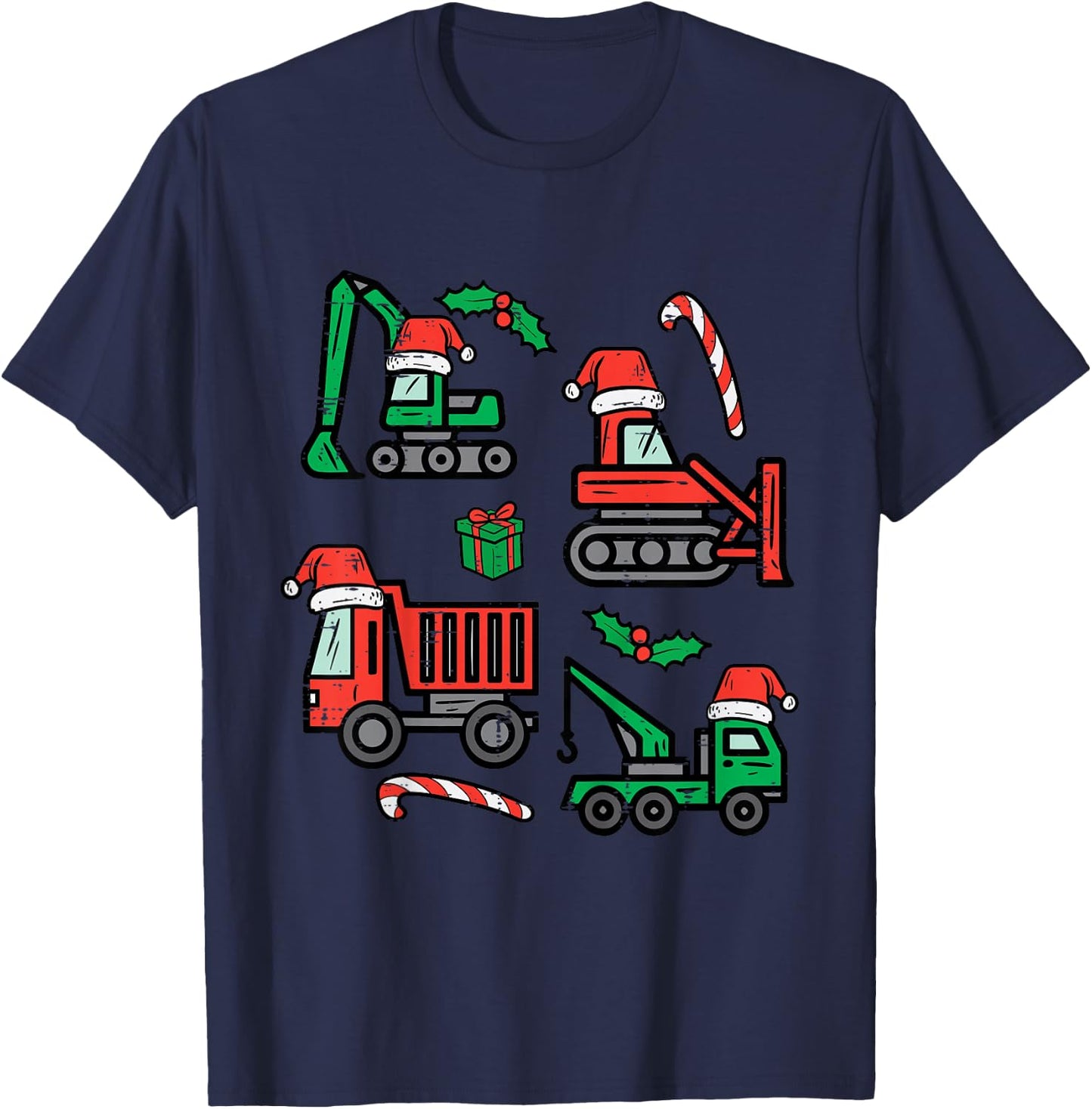 Kids Christmas Construction Vehicles Truck Xmas Boys Kids Toddler T-Shirt - T-Shirt | Navy