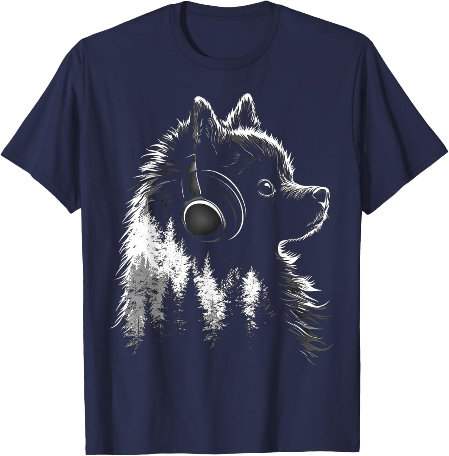 Pomeranian Dog Motif Pet Music Headphone Pomeranian T-Shirt - T-Shirt | Navy