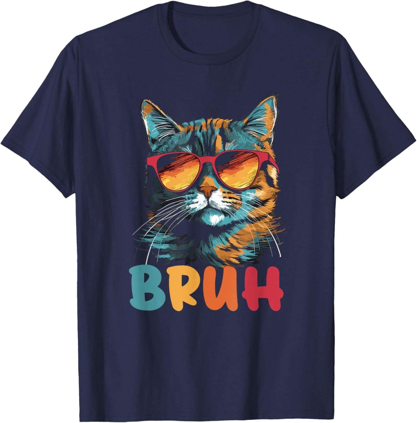 Funny Meme Saying Bruh with Cat Greetings Teens Boys Men T-Shirt - T-Shirt | Navy
