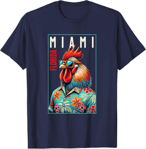 Miami Florida Beach Chicken Rooster Lover T-Shirt - T-Shirt | Navy