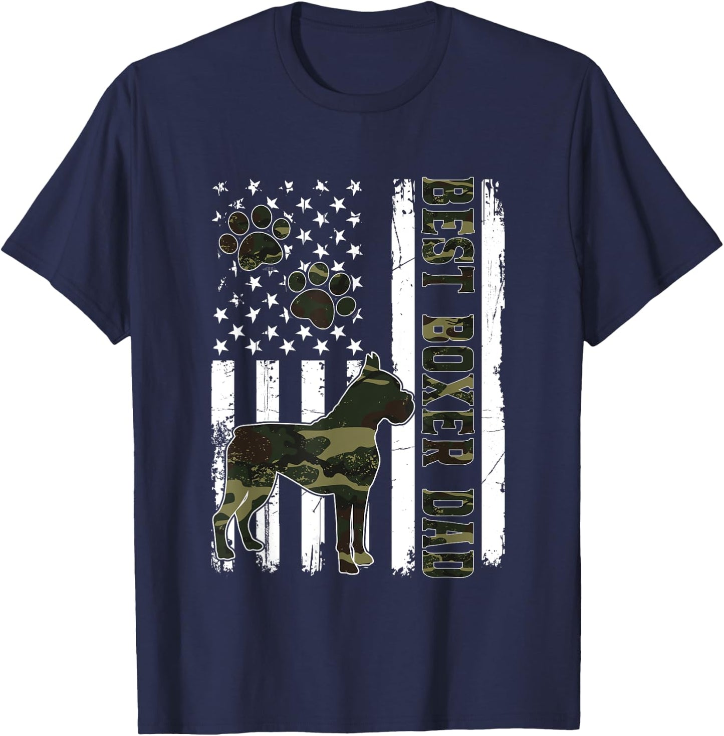 American Flag Best Boxer Dad Ever Dog Dad T-Shirt - T-Shirt | Navy