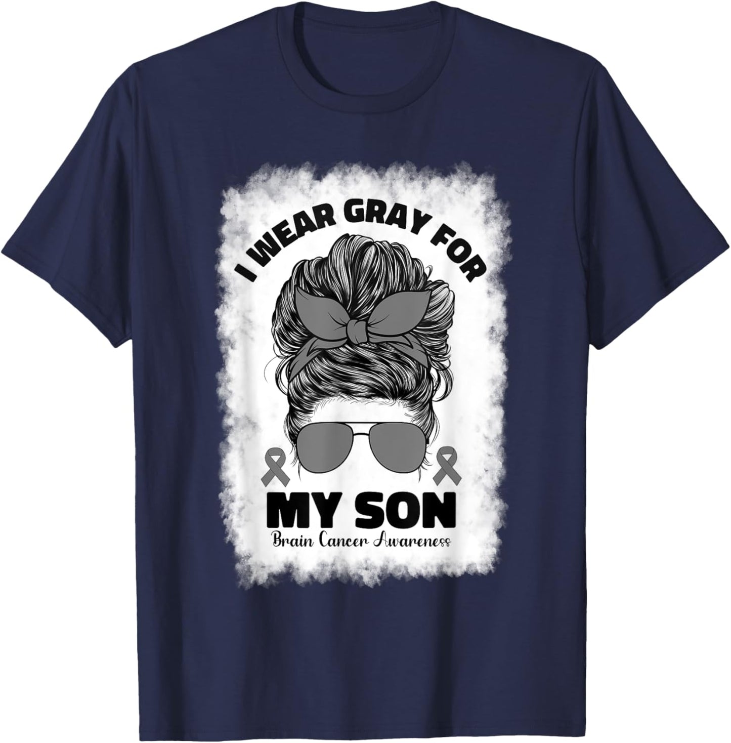 I Wear Gray For My Son Brain Cancer Awareness Kids Men Women T-Shirt - T-Shirt | Navy