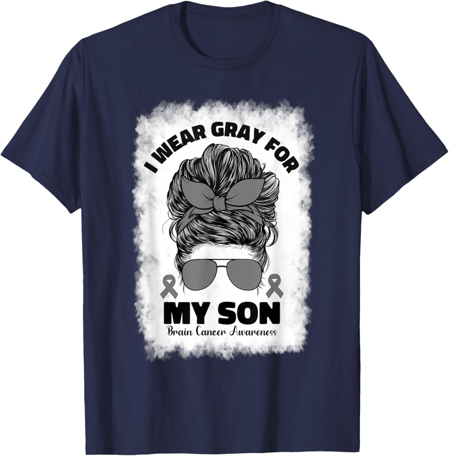 I Wear Gray For My Son Brain Cancer Awareness Kids Men Women T-Shirt - T-Shirt | Navy