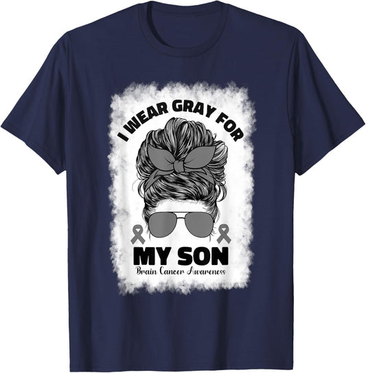 I Wear Gray For My Son Brain Cancer Awareness Kids Men Women T-Shirt - T-Shirt | Navy