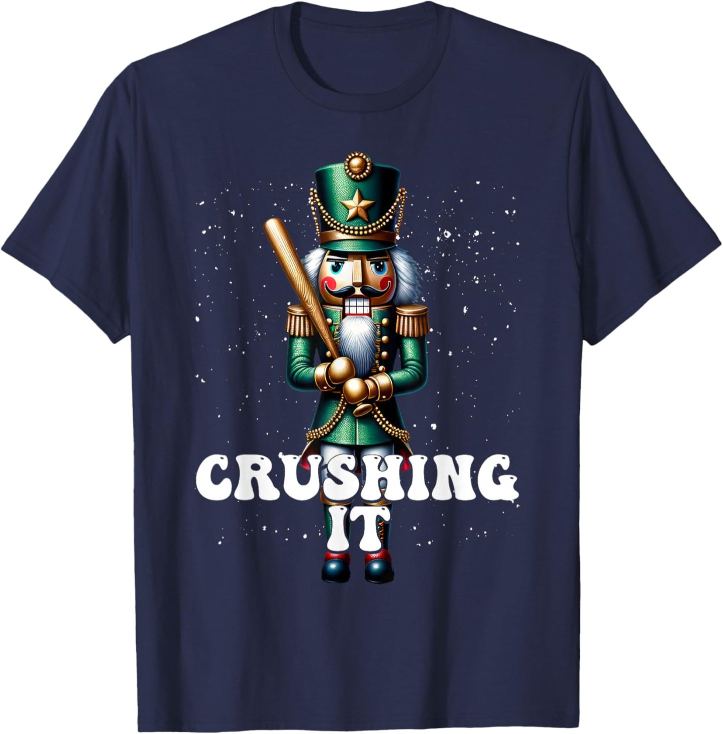 Baseball Player Nutcracker Crushing It Christmas T-Shirt - T-Shirt | Navy