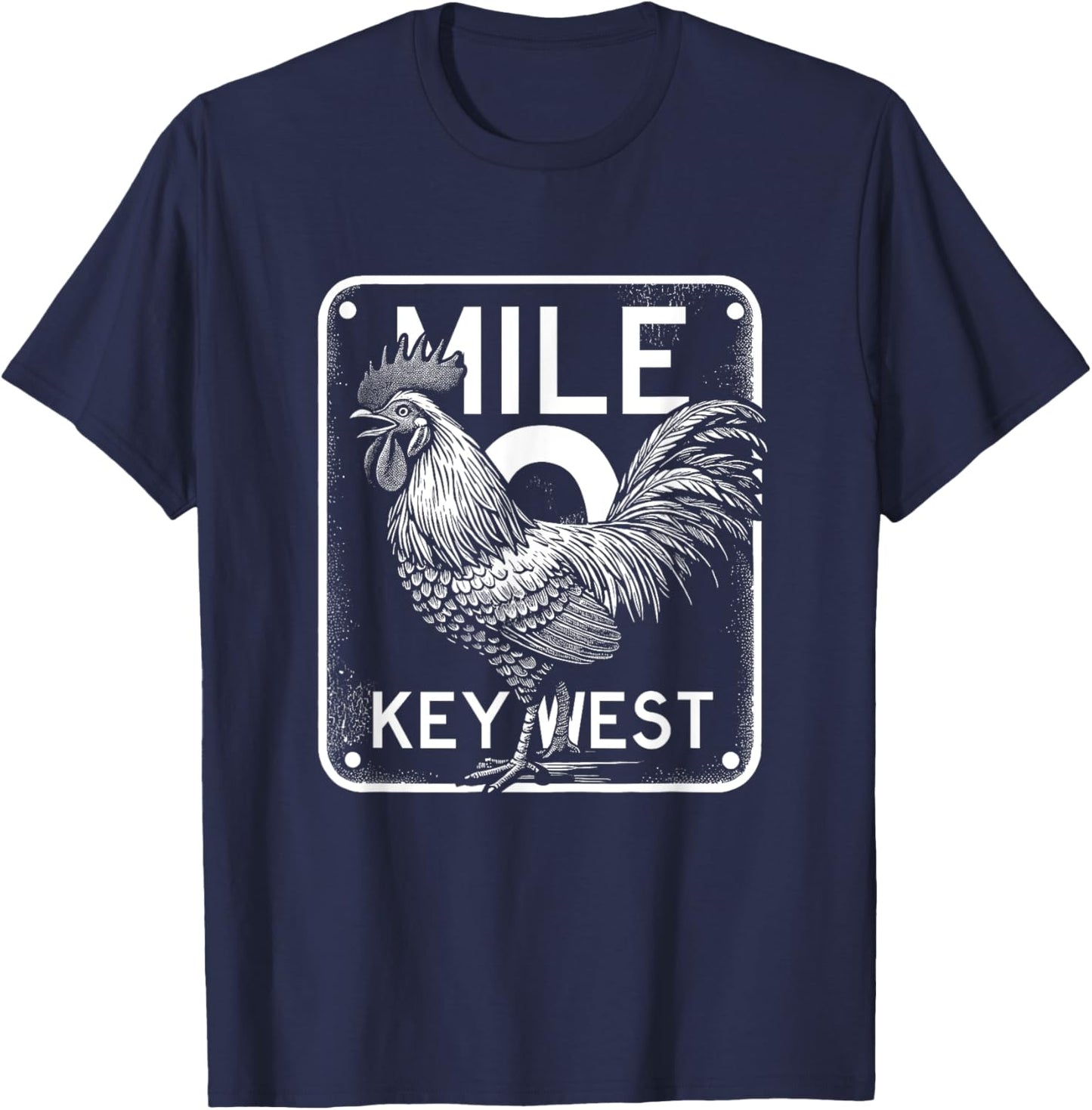 Key West Florida Chicken Retro Mile 0 Rooster Mile Marker T-Shirt - T-Shirt | Navy