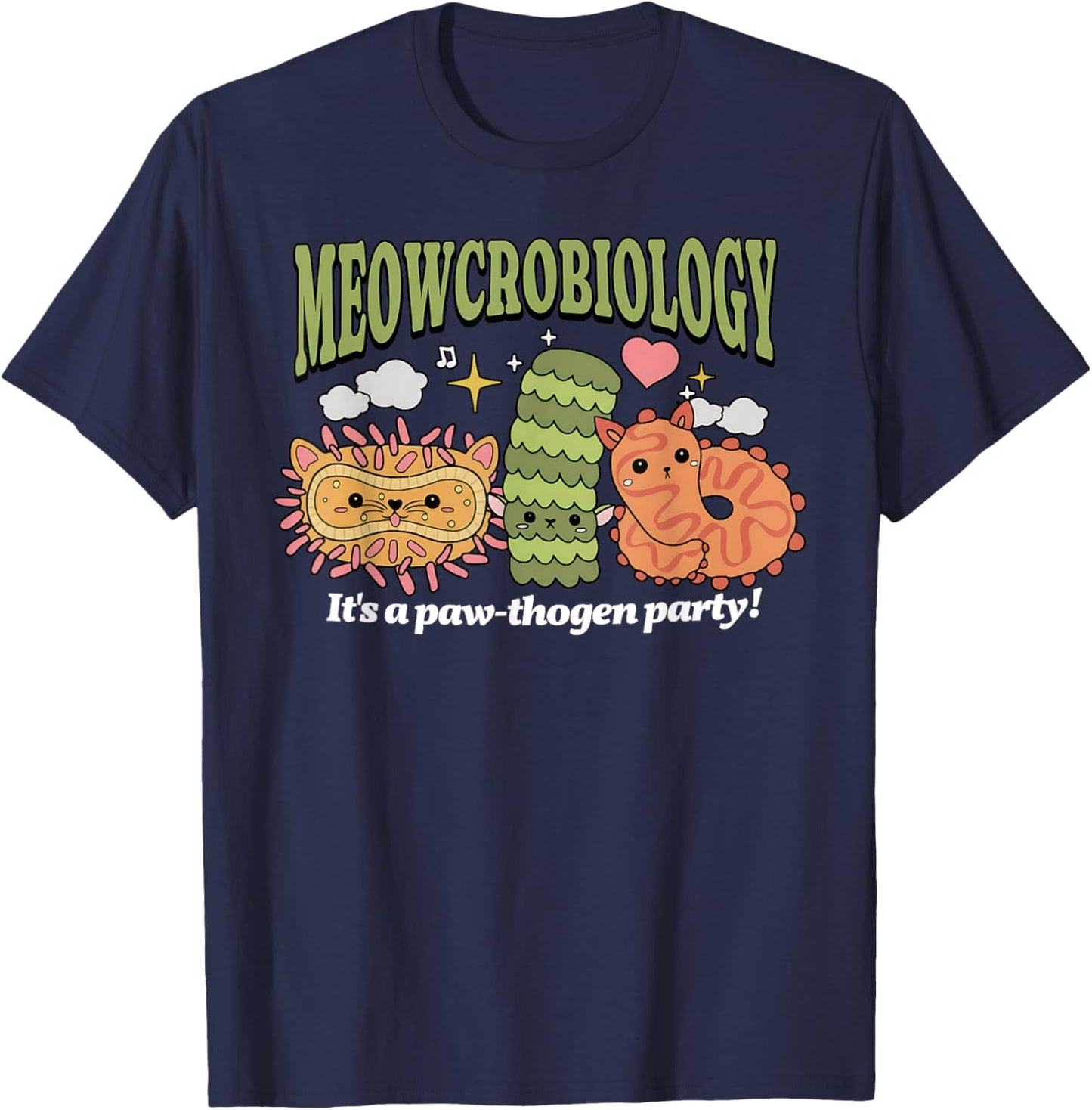 Meowcrobiology Microscopic Cats Science Pet School Biology T-Shirt - T-Shirt | Navy