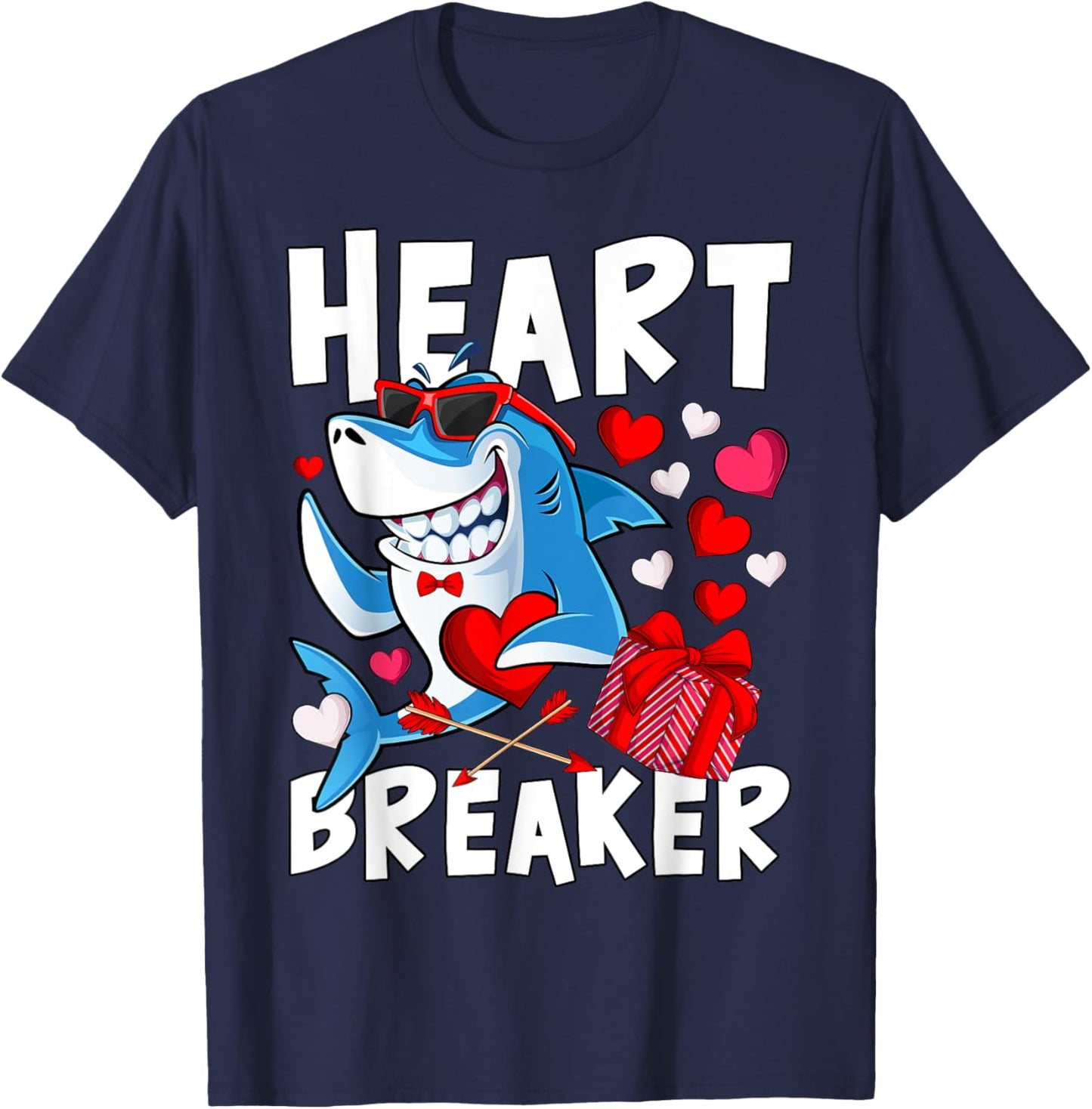 Valentines Shark Heart Breaker Valentine Shark Kids Boy Girl T-Shirt - T-Shirt | Navy