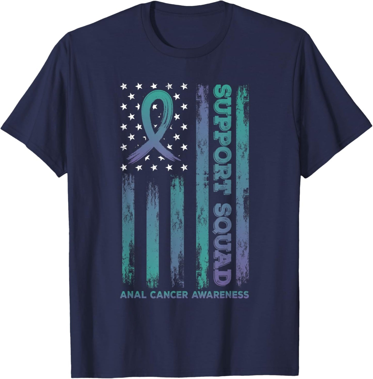 Anal Cancer Support Squad USA Flag Awareness Ribbon T-Shirt - T-Shirt | Navy