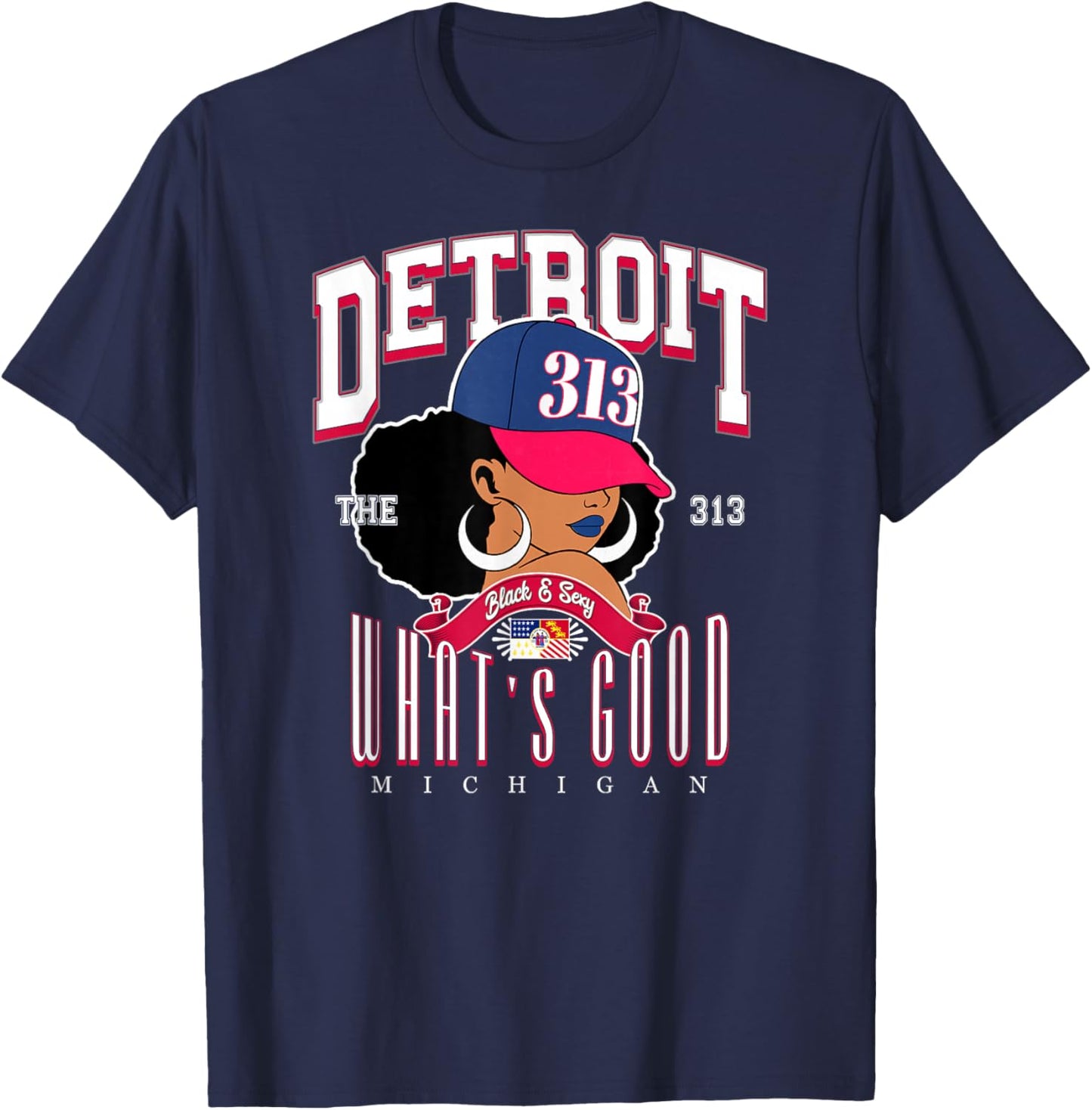 313 Detroit Area Code 'WHAT'S GOOD' Melanated Tribute T-Shirt - T-Shirt | Navy