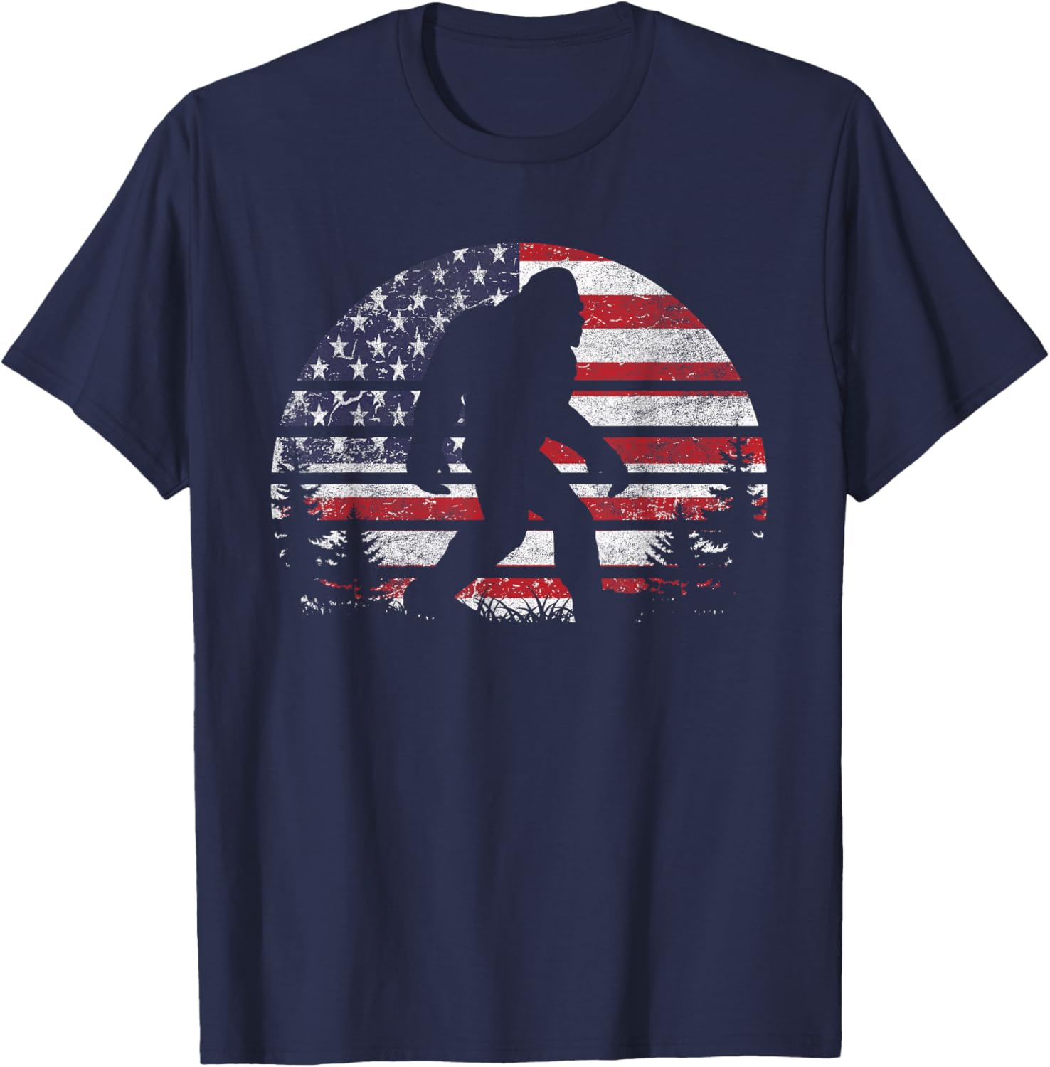 Bigfoot 4th of July American USA Flag Patriotic Sasquatch T-Shirt - T-Shirt | Navy