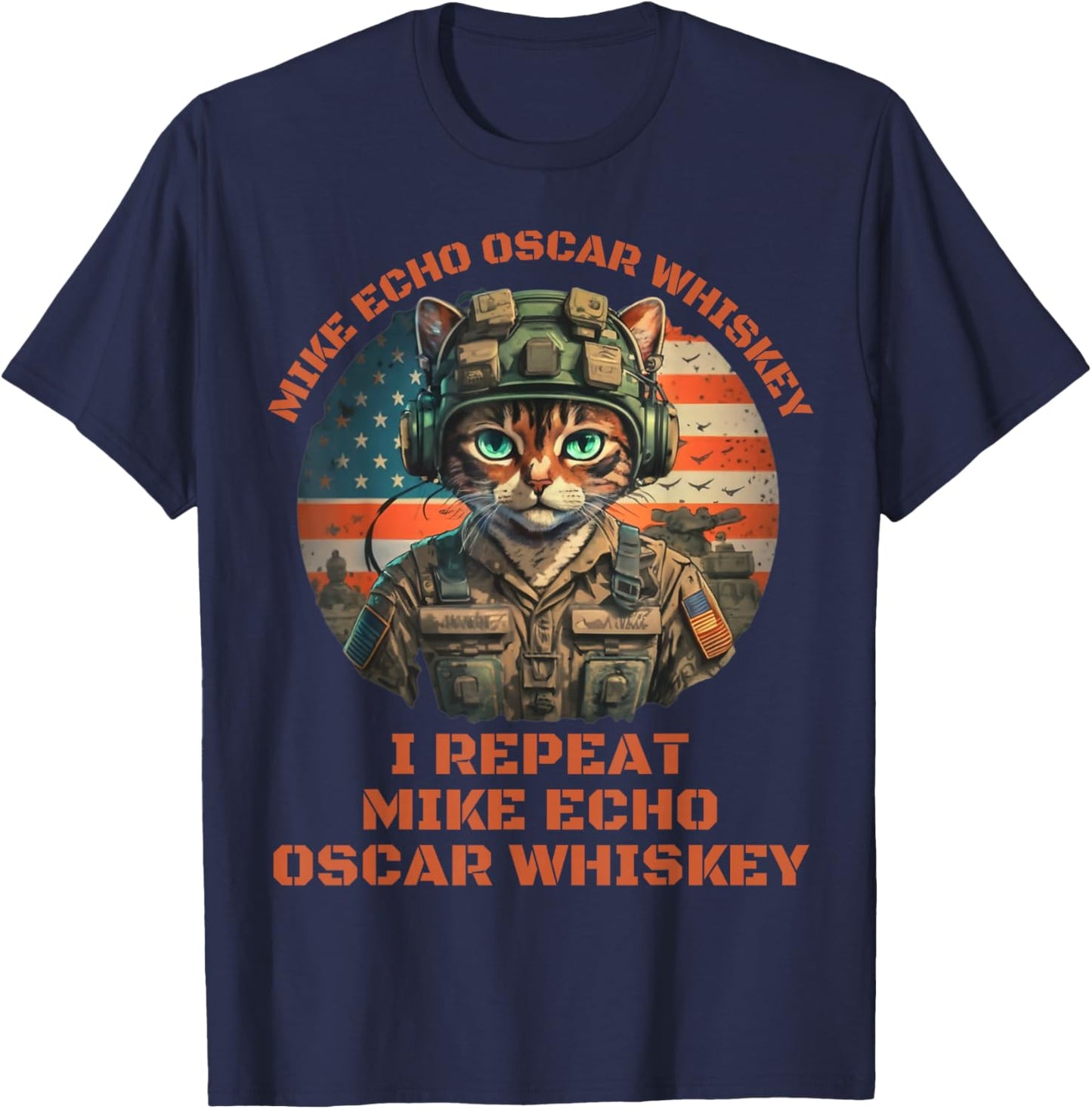 Funny Cat Military Mike Echo Oscar Foxtrot MEOW T-Shirt - T-Shirt | Navy