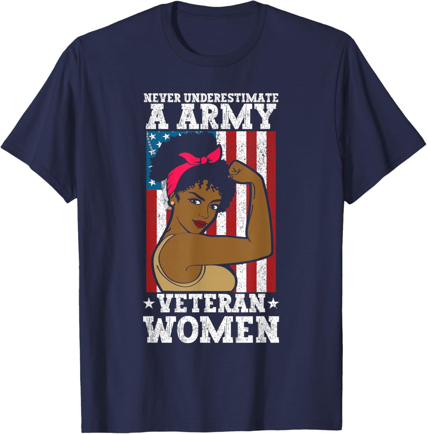 African American Army Veteran Female Afro Melanin Girl T-Shirt - T-Shirt | Navy