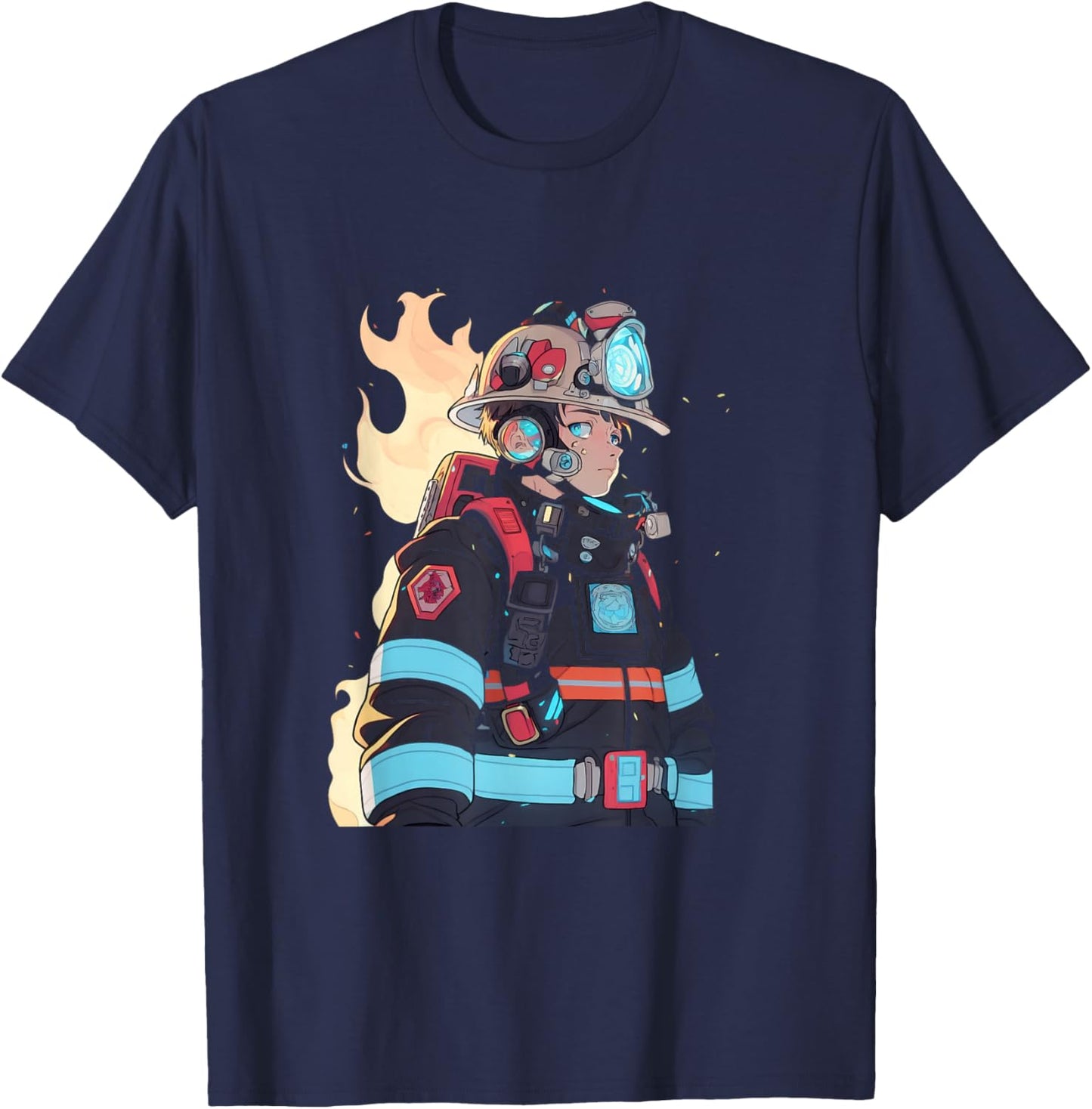 Anime Firefighter Fireman Cyberpunk Japanese Otaku T-Shirt - T-Shirt | Navy