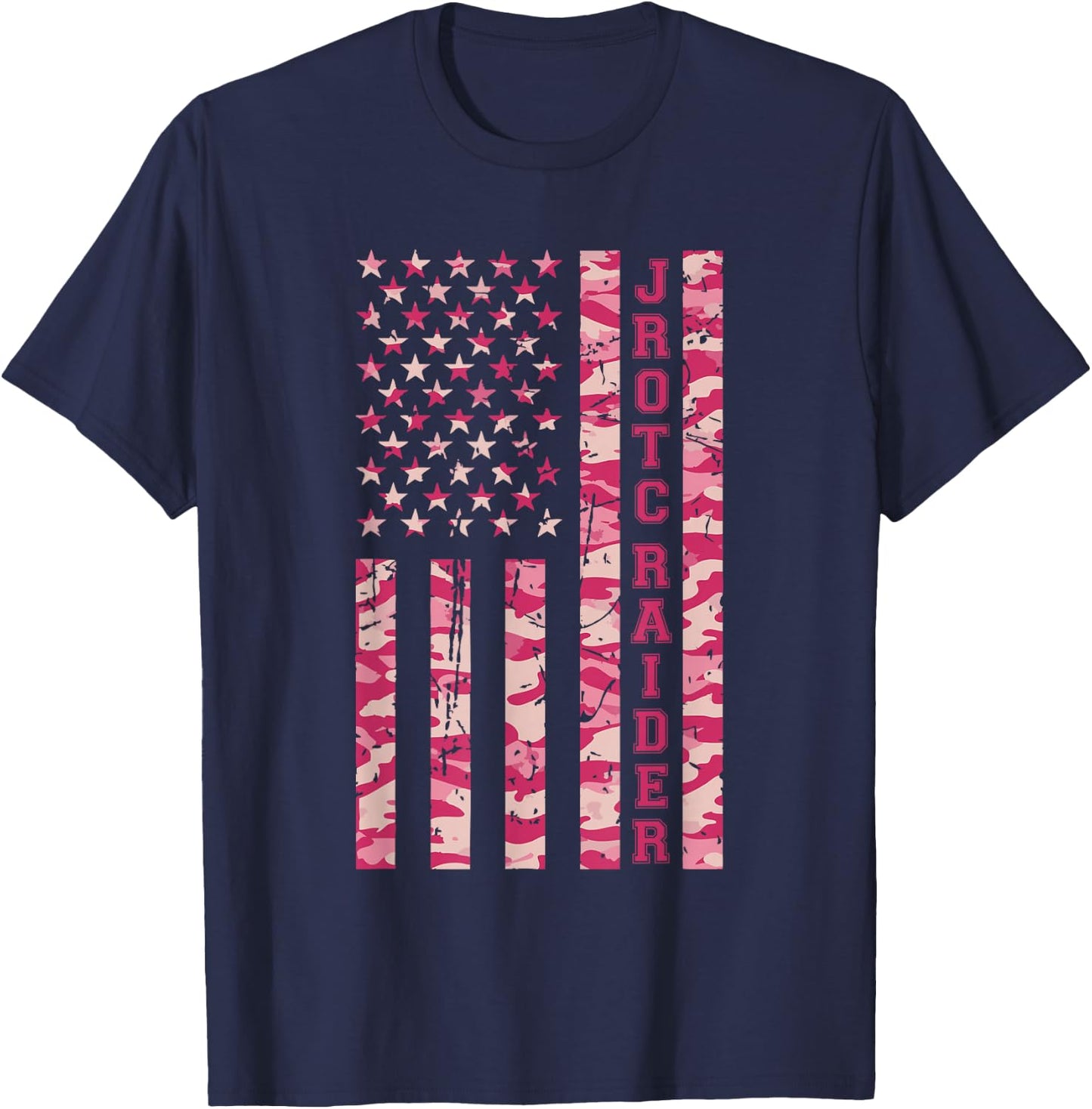 JROTC Raider Competition Fitness Cadet Pink Camo USA Flag T-Shirt - T-Shirt | Navy