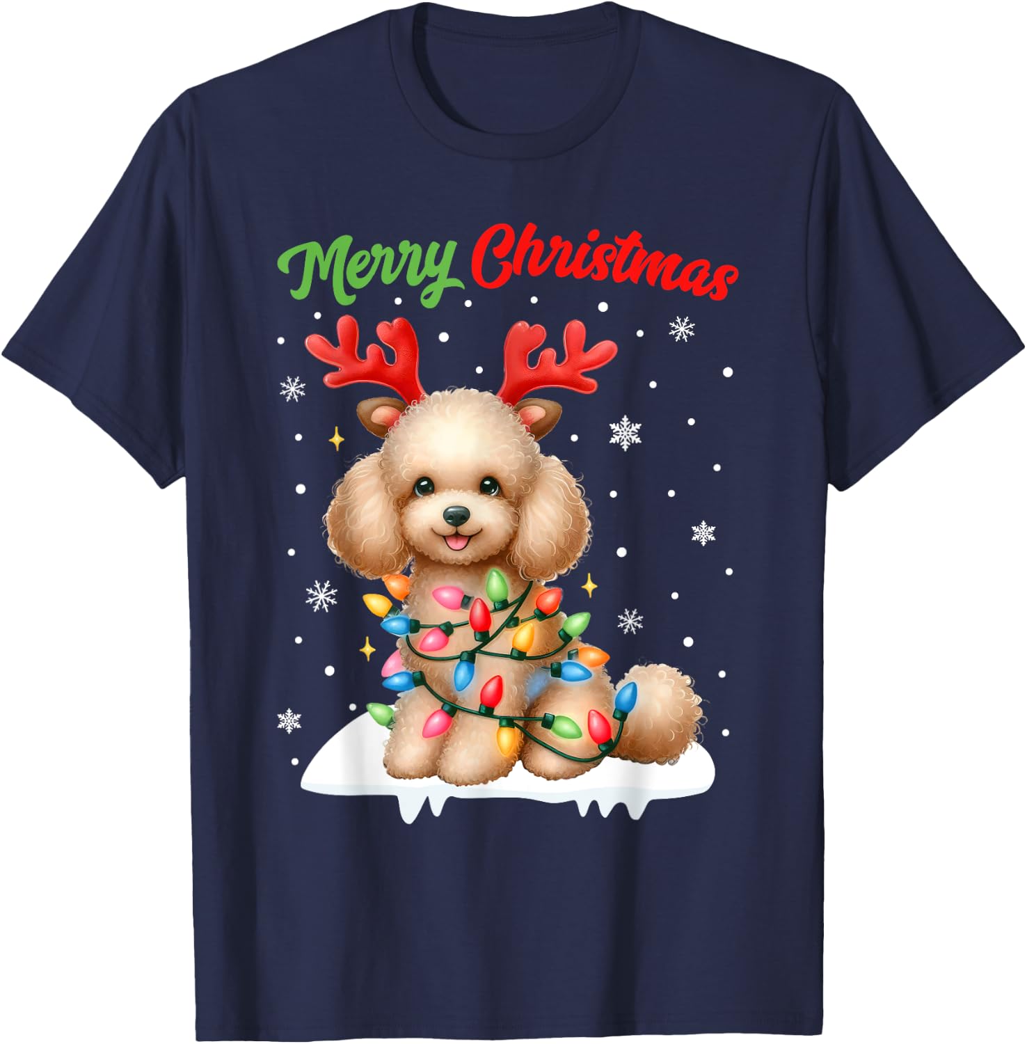 Christmas Pajamas Men Women Kids Christmas Poodle Dog T-Shirt - T-Shirt | Navy
