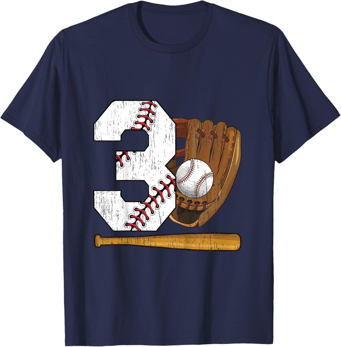 Kids 3rd Birthday Baseball Boy Three Year Old Baseball Player T-Shirt - T-Shirt | Navy
