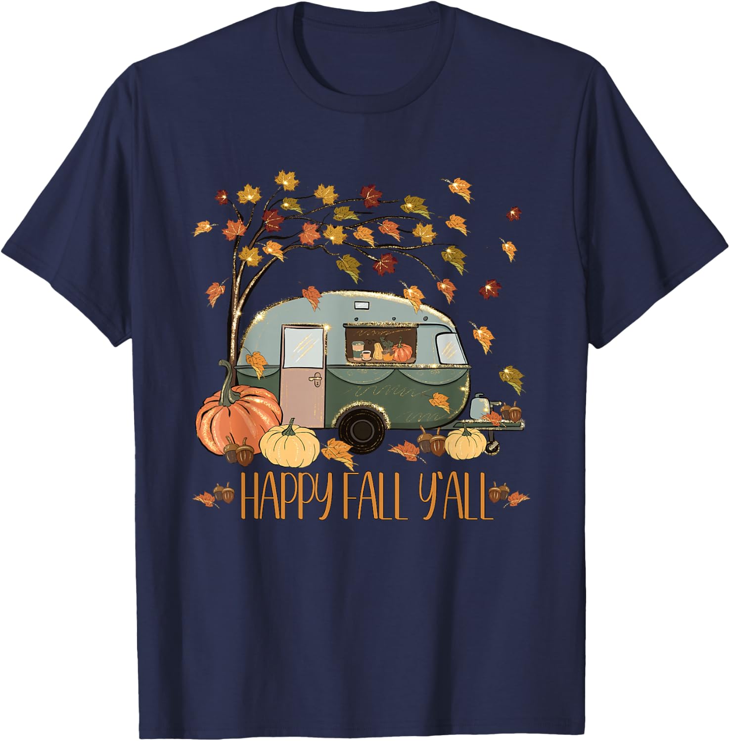 Happy Fall Yall For Camper Women Cute Autumn Fall Quote T-Shirt - T-Shirt | Navy