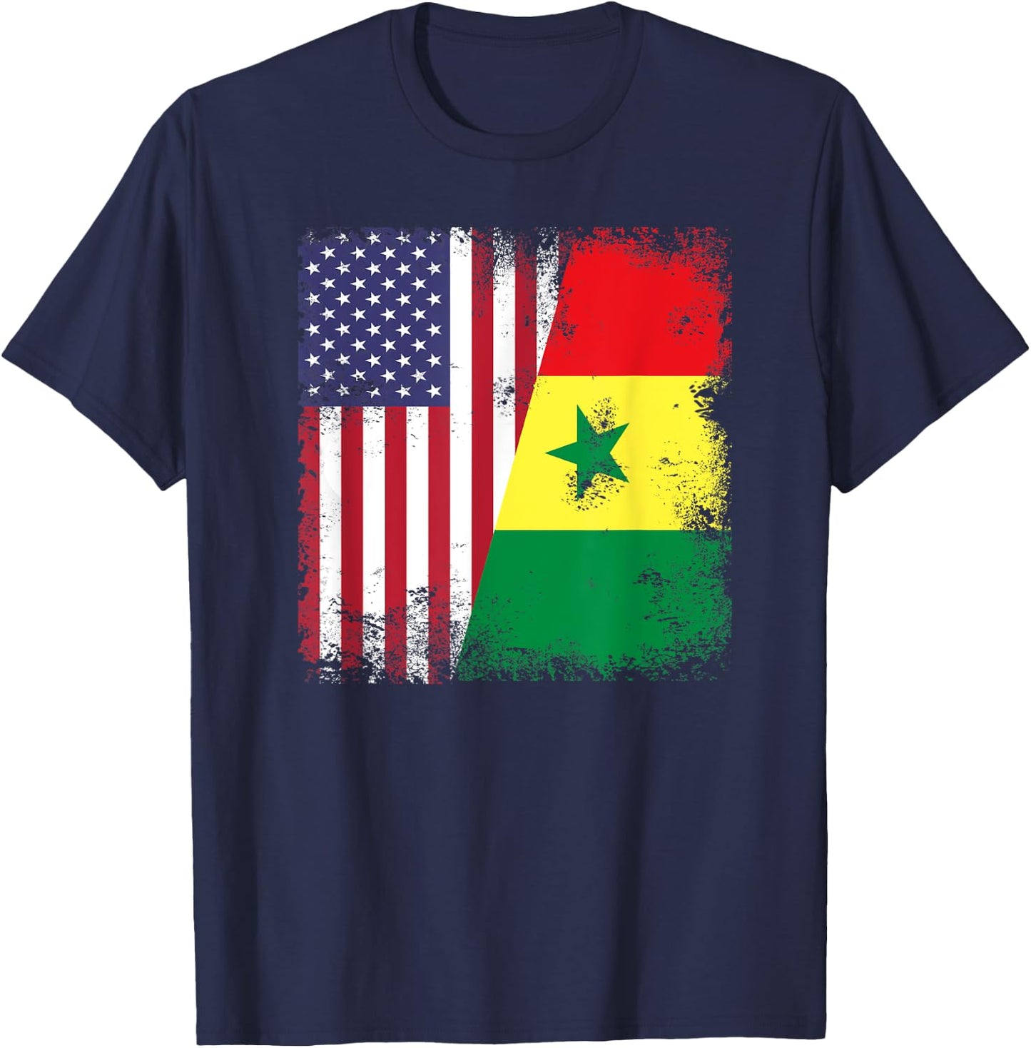 Half Senegalese Flag | Vintage Senegal USA Gift T-Shirt - T-Shirt | Navy