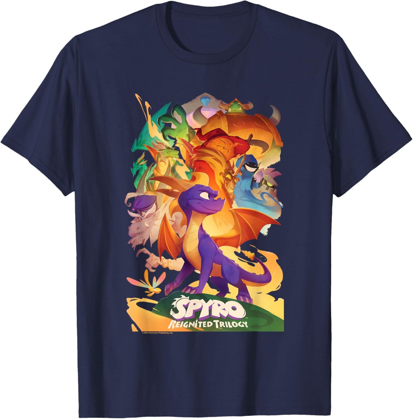 Spyro Reignited Trilogy Mighty Dragon Warrior Game Poster T-Shirt - T-Shirt | Navy