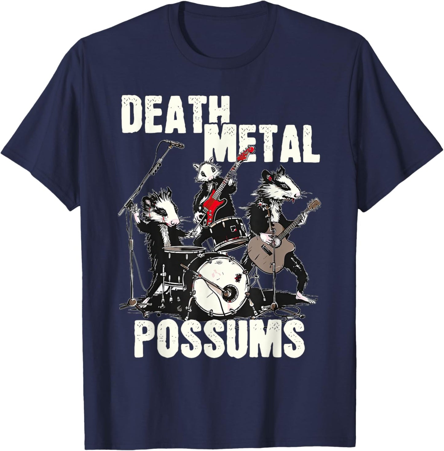 Death Metal Possums Funny Rockstar Heavy Metal Opossum T-Shirt - T-Shirt | Navy