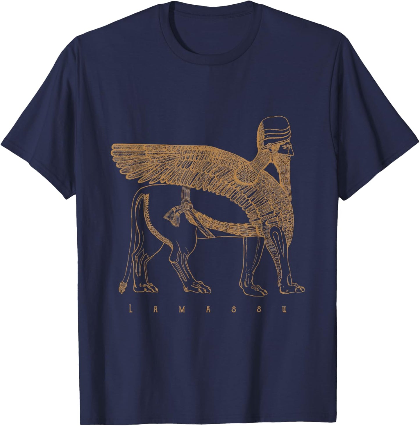 Ancient Mythology Occult Gifts Lamassu Winged Lion Assyrian Sumerian Mesopotamia T-Shirt - T-Shirt | Navy
