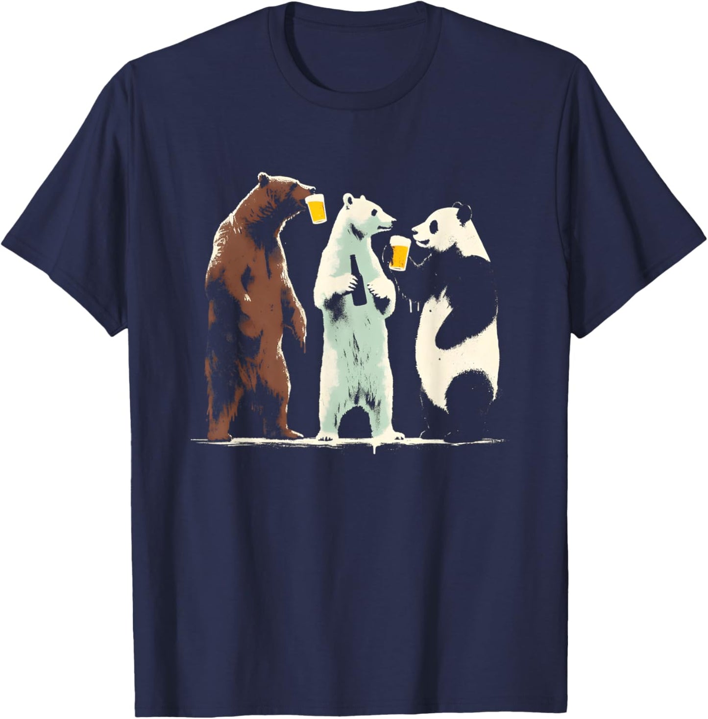 Panda Brown Polar Bear Drinking Beer - Funny Graphic Beer T-Shirt - T-Shirt | Navy